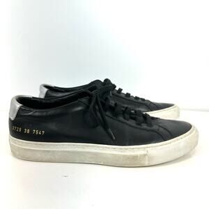 Common Projects Black Leather Low Top Lace Up Sneakers Size 38 US 8